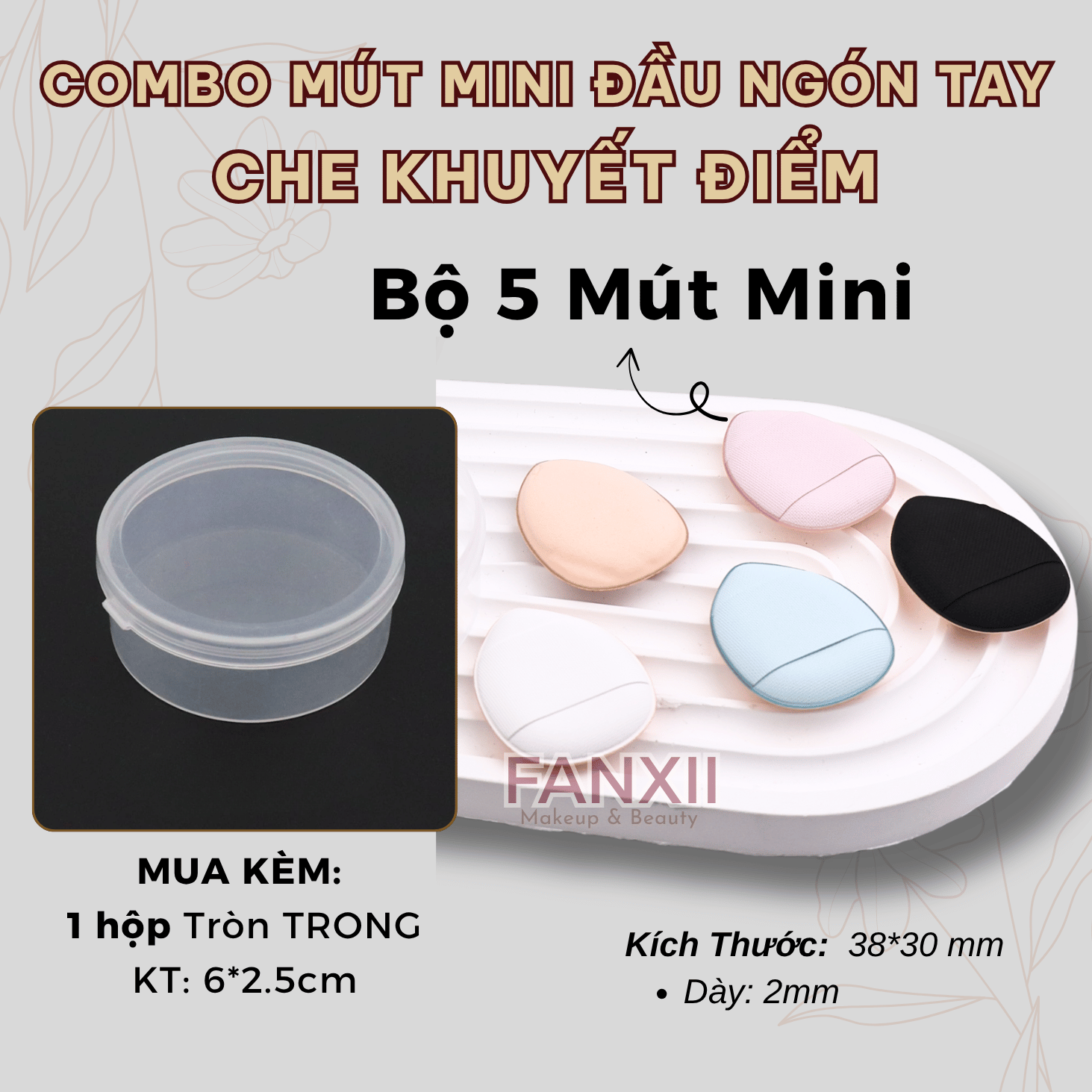 Combo: 5 mút MINI CKĐ (Màu NN) + HỘP TRÒN TRONG (5.5cm)
