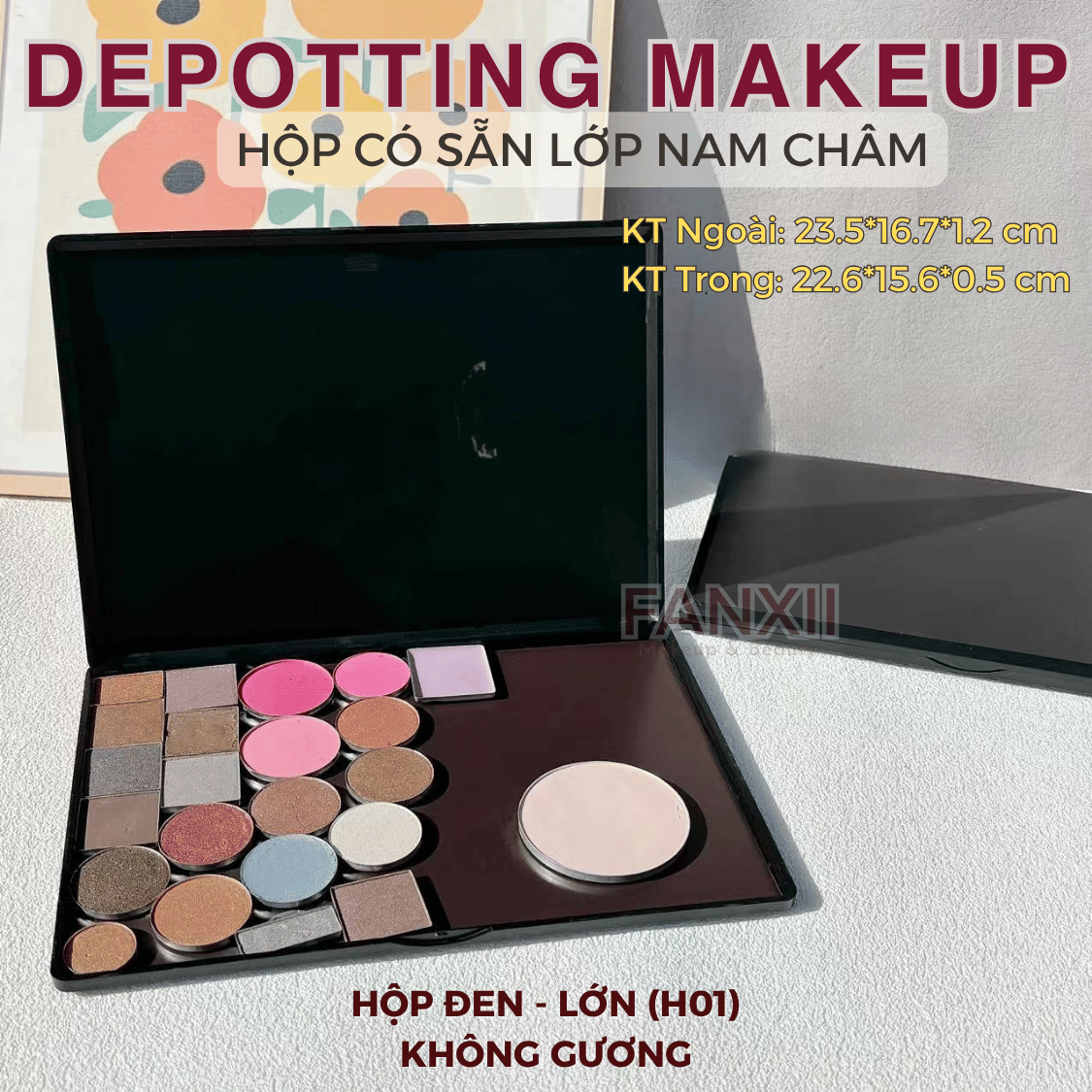 Hộp DIY Phấn Mắt Depotting Makeup Có Nam Châm Có Gương - Nhiều Kích Thước
