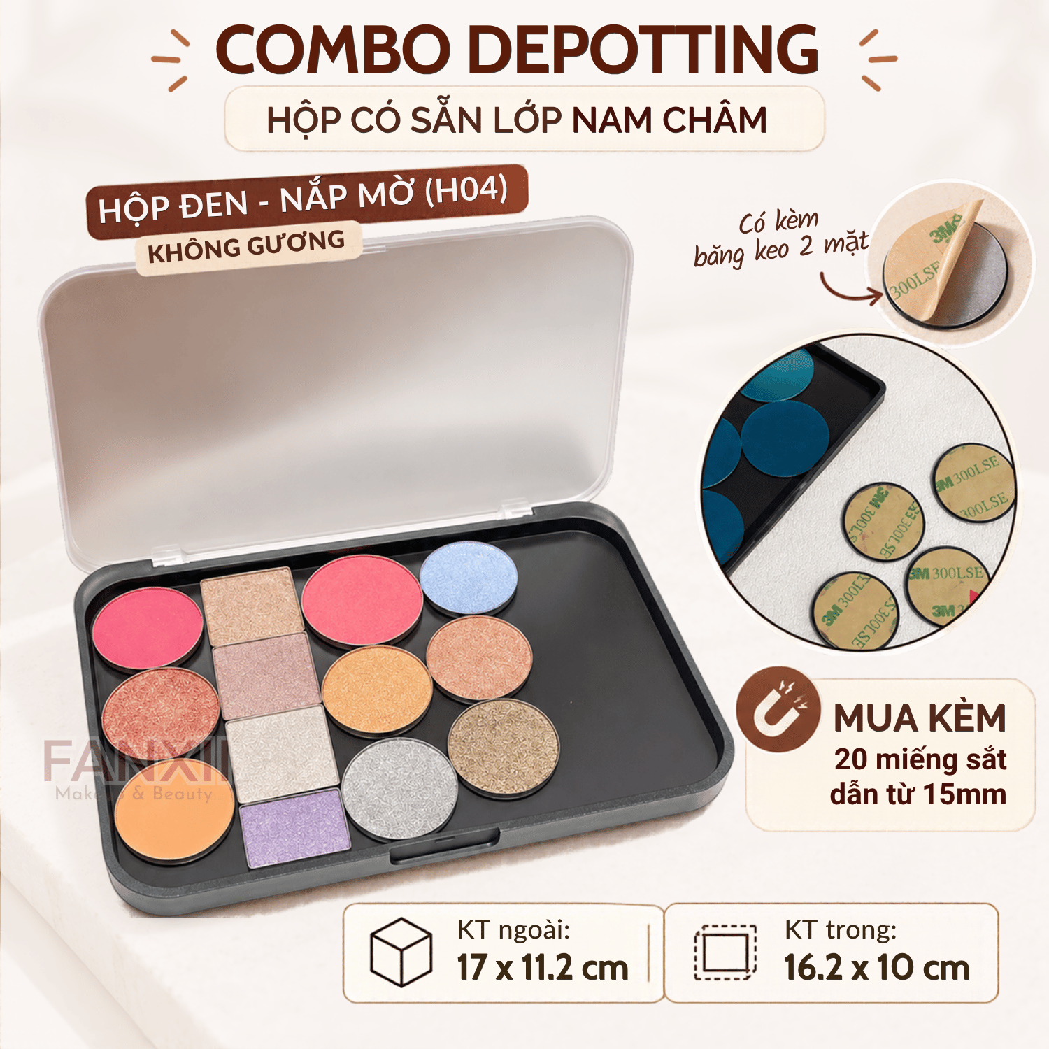 CDY07: H04 ĐEN MỜ - Combo: Hộp Depotting + 20 Miếng dẫn từ 15mm + Bk