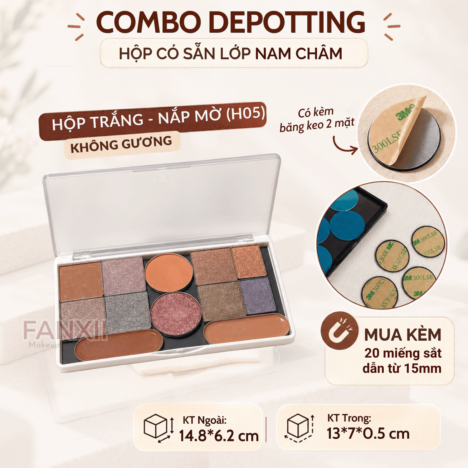 CDY07: H05 TRẮNG MỜ - Combo: Hộp Depotting + 20 Miếng dẫn từ 15mm + Bk