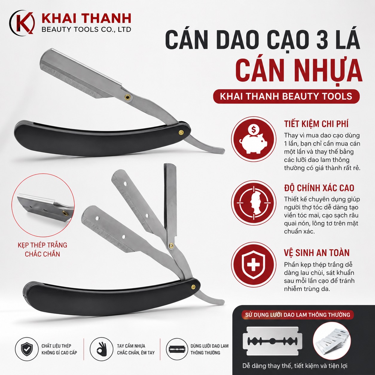 Tay Cạo 3 Lá Cán Nhựa XD-49