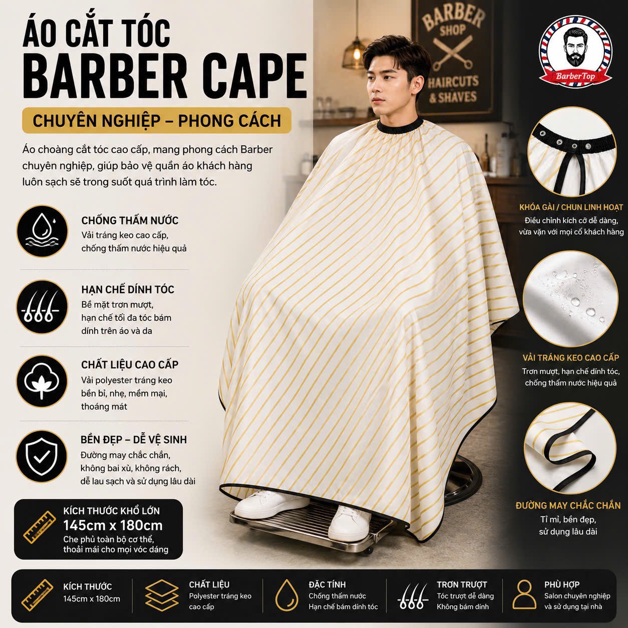 Khăn Cắt Tóc Kẻ Sọc Trắng XD-58