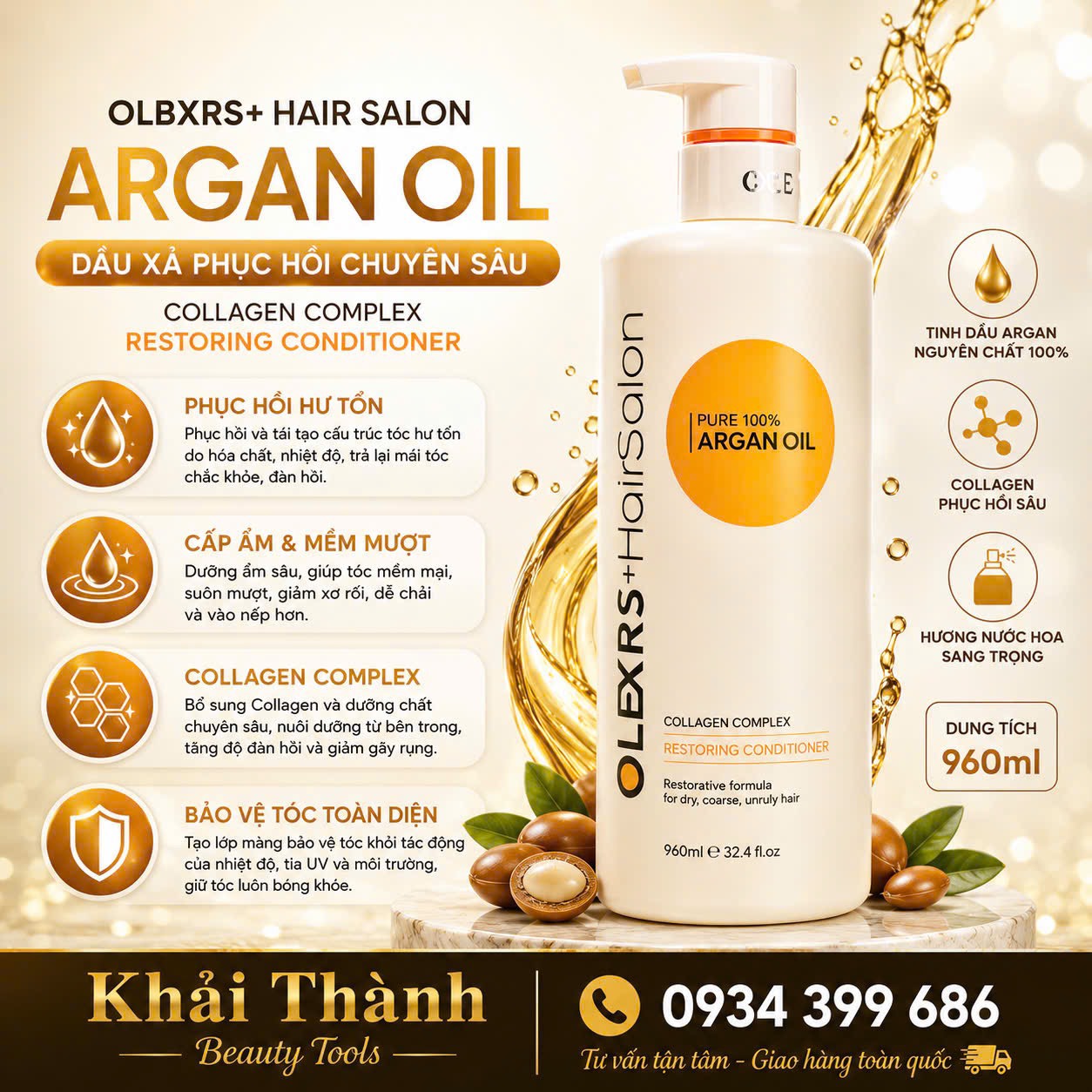 Dầu Xả Olexrs Argan Oil 960ml