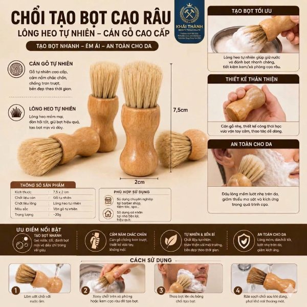 Chổi Quét Bọt Cạo Cán Gỗ XD-42