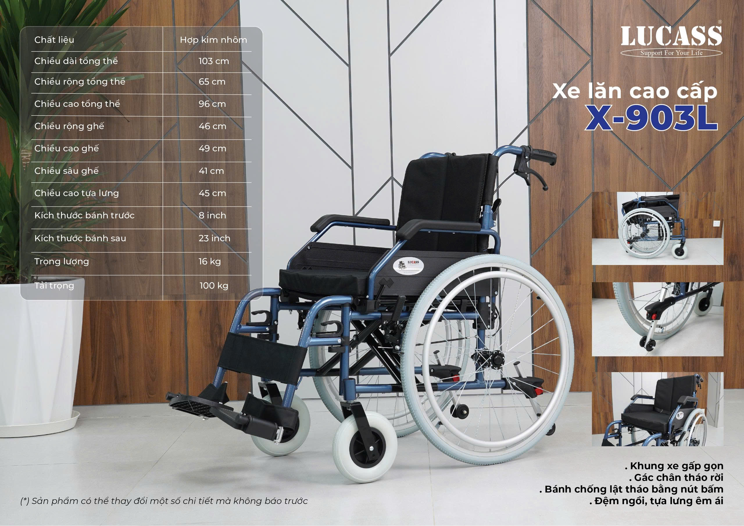 Xe lăn tiêu chuẩn, bánh tăm Lucass X9