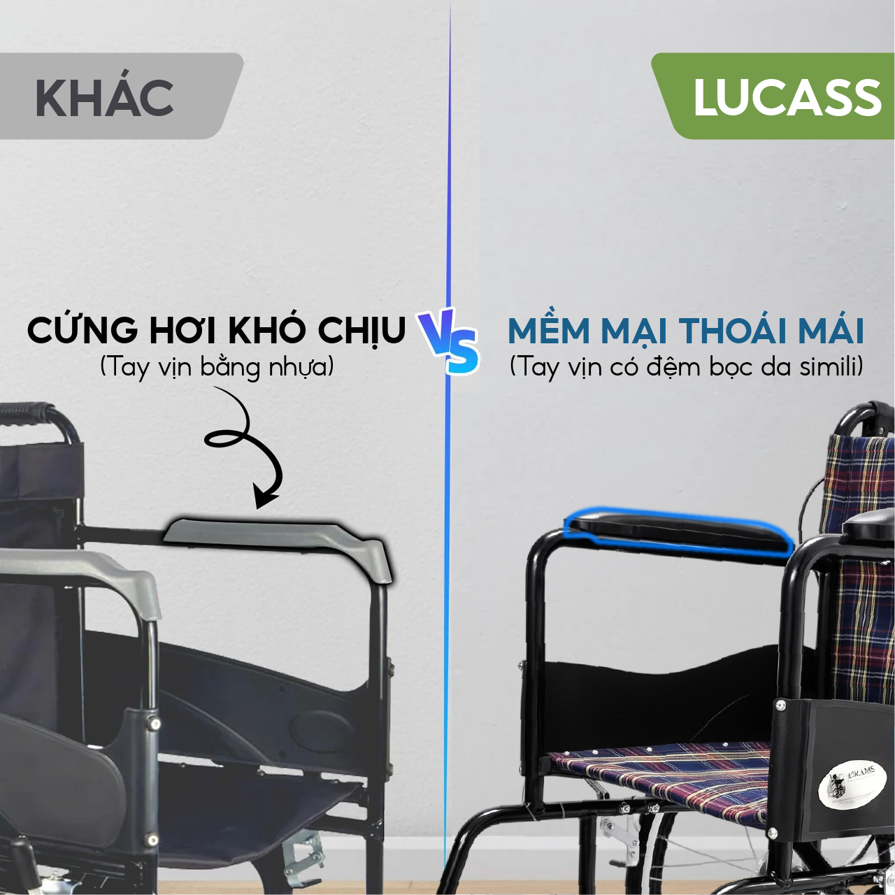 Xe lăn tiêu chuẩn Lucass X75 gấp gọn 28cm có phanh tay