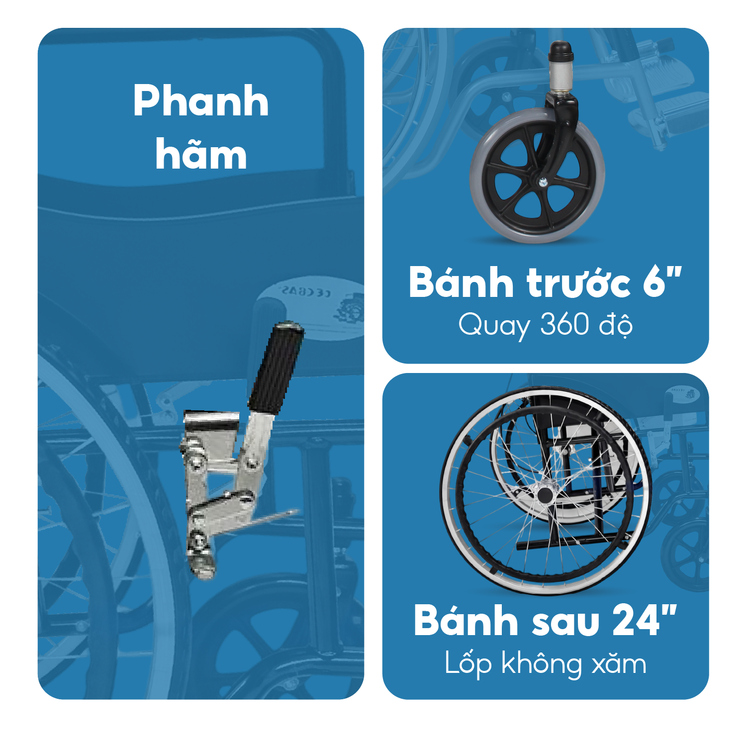 Xe lăn tiêu chuẩn Lucass X75 gấp gọn 28cm có phanh tay
