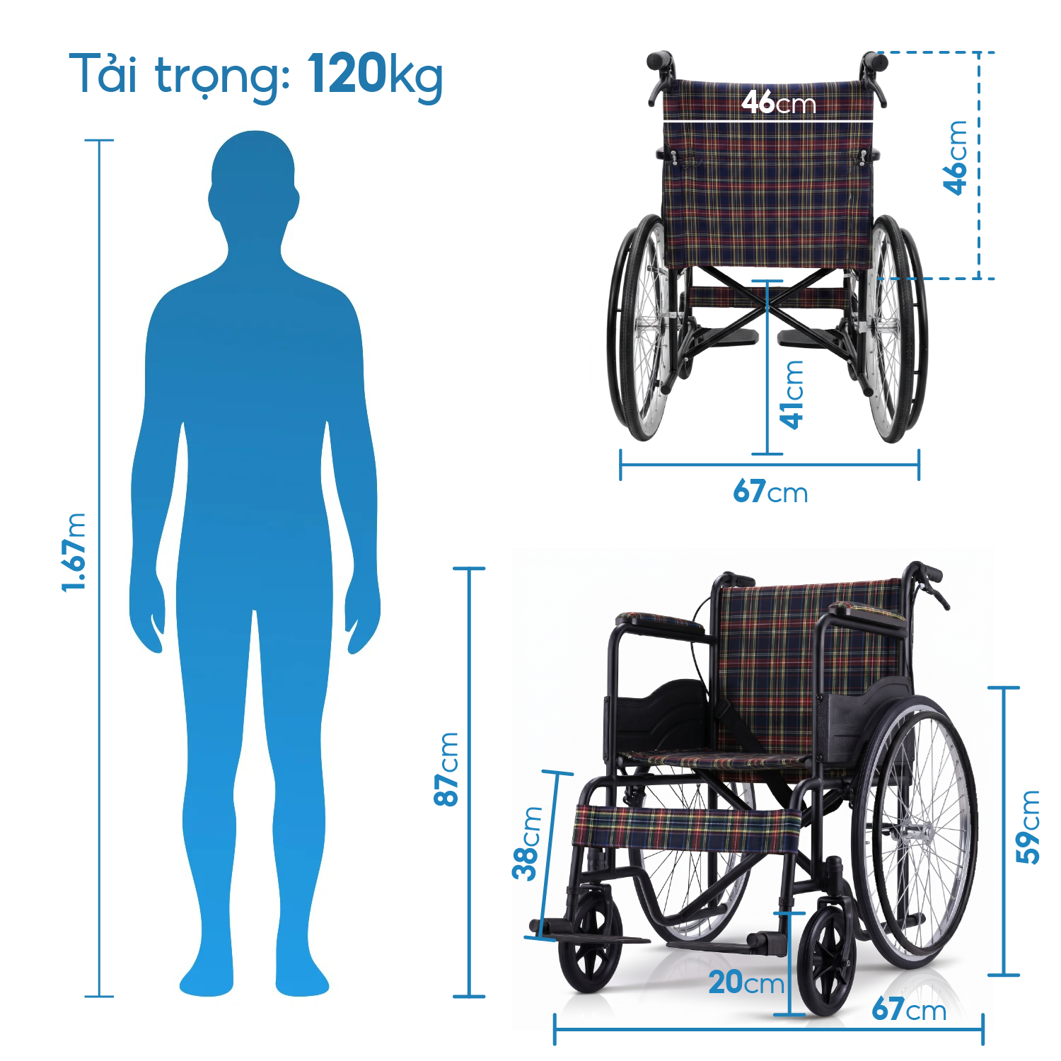 Xe lăn tiêu chuẩn Lucass X75 gấp gọn 28cm có phanh tay