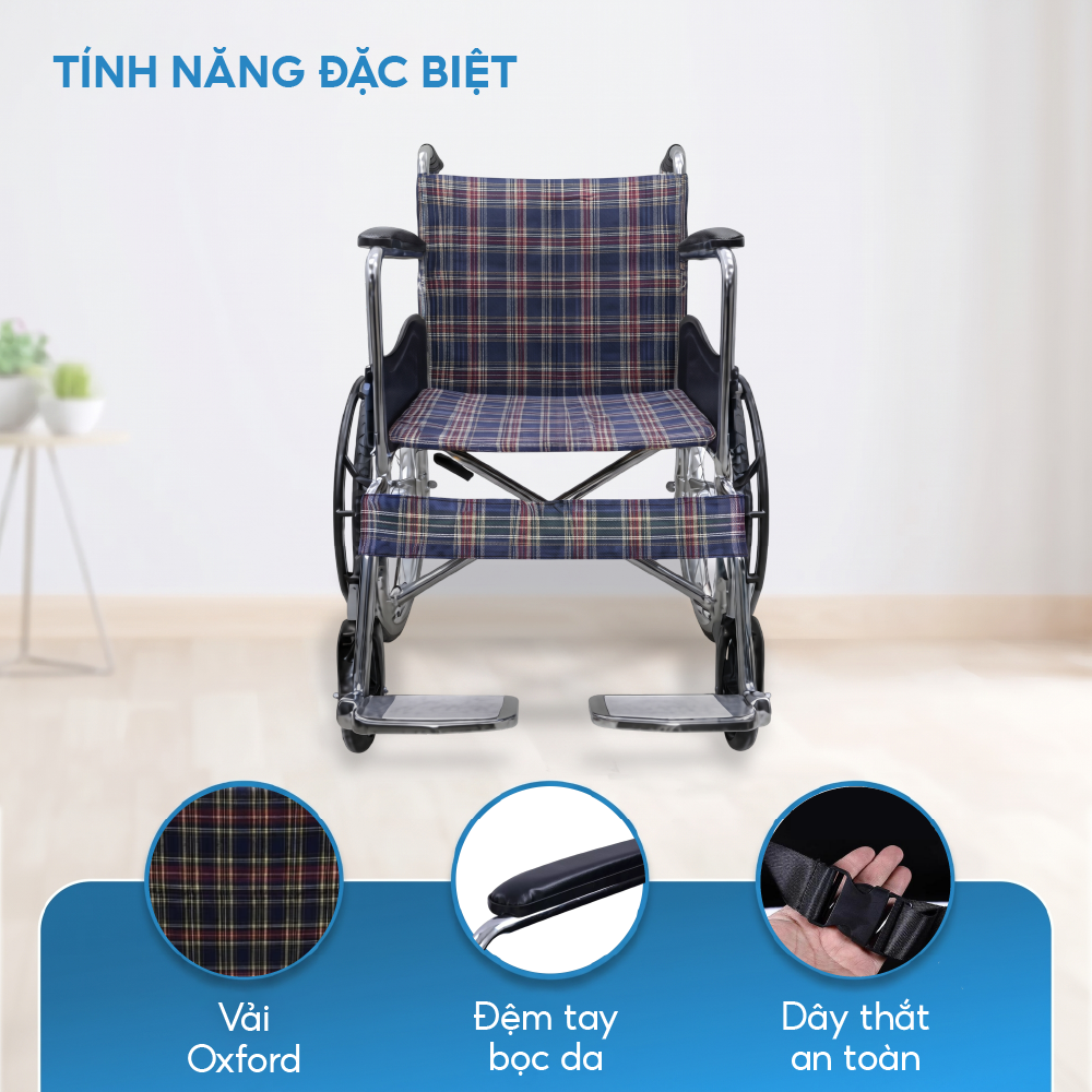 Xe lăn tiêu chuẩn Lucass X96 Ghế rộng 51cm Có Phanh tay Gấp gọn chân