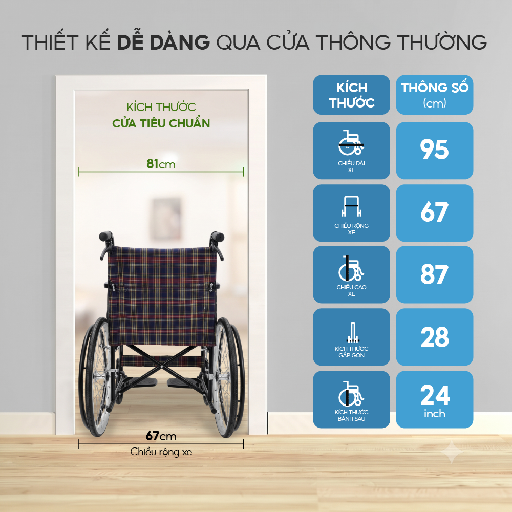 Xe lăn tiêu chuẩn Lucass X96 Ghế rộng 51cm Có Phanh tay Gấp gọn chân