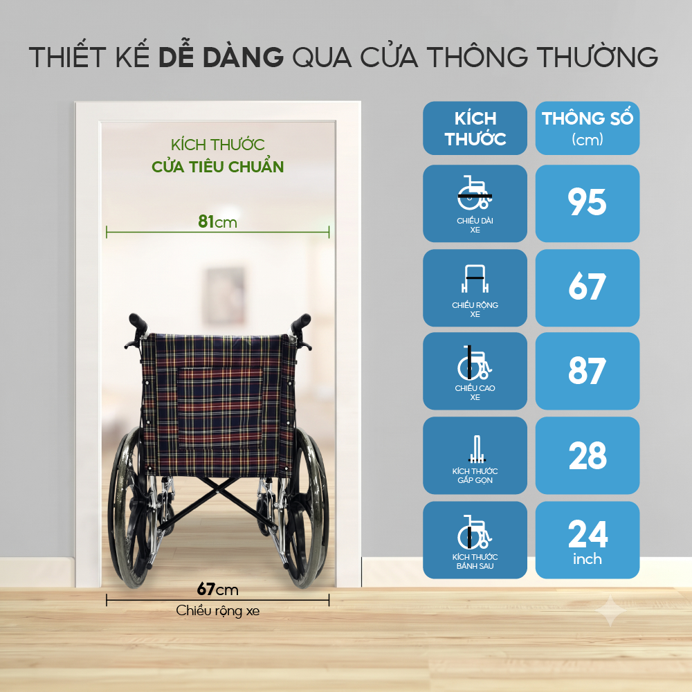 Xe lăn tiêu chuẩn Lucass X96B Gập gọn Chân Bánh Đúc có Phanh Tay