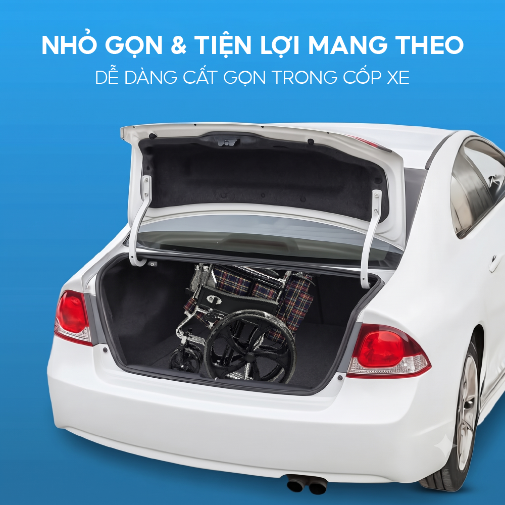 Xe lăn tiêu chuẩn Lucass X96B Gập gọn Chân Bánh Đúc có Phanh Tay