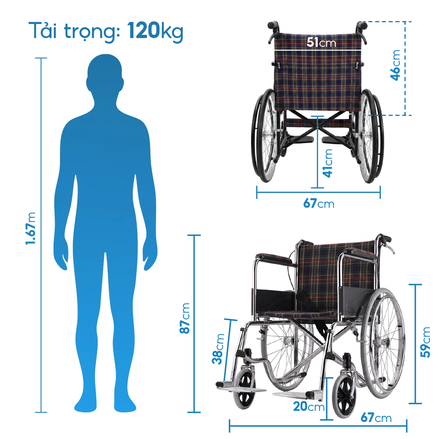 Xe lăn tiêu chuẩn Lucass X96 Ghế rộng 51cm Có Phanh tay Gấp gọn chân