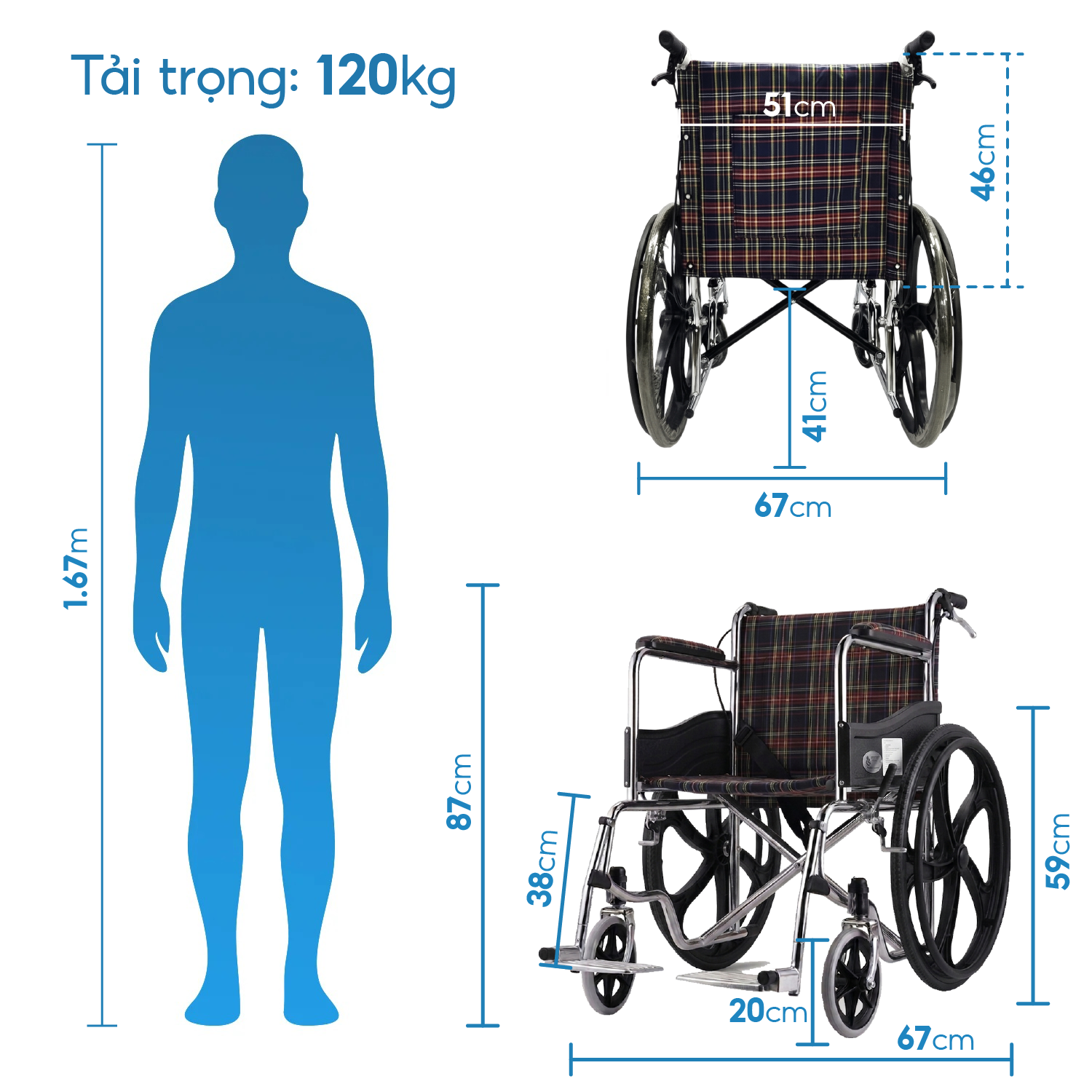 Xe lăn tiêu chuẩn Lucass X96B Gập gọn Chân Bánh Đúc có Phanh Tay