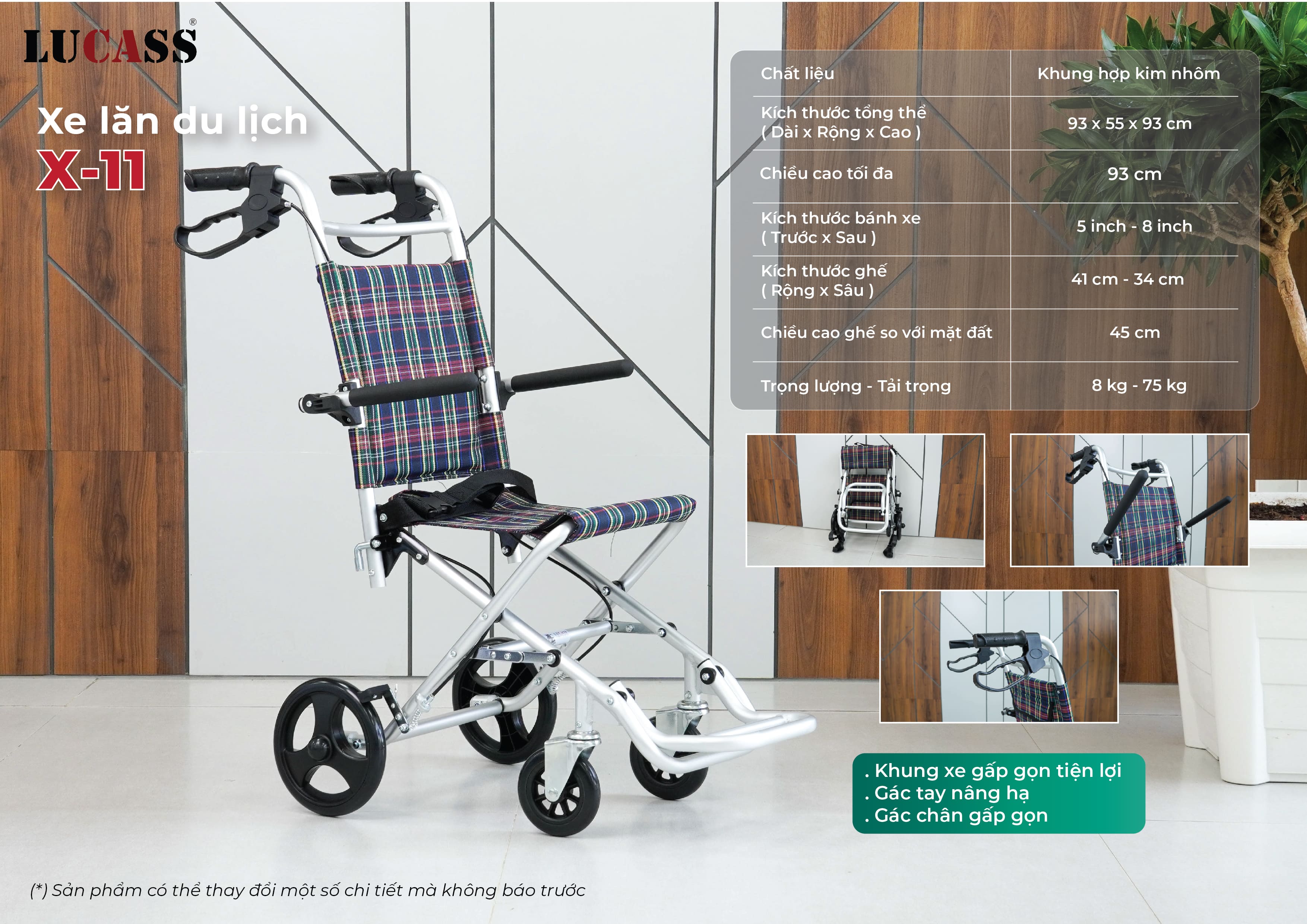 Xe lăn du lịch bánh đúc nhỏ Lucass X11