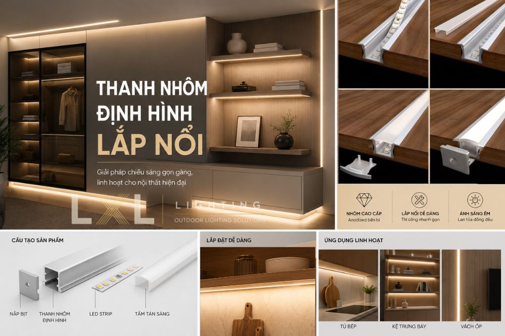 Thanh Nhôm Định Hình Lắp Nổi: Giải Pháp Chiếu Sáng LED Linh Hoạt Cho Mọi Bề Mặt — Từ Tủ Bếp Đến Showroom