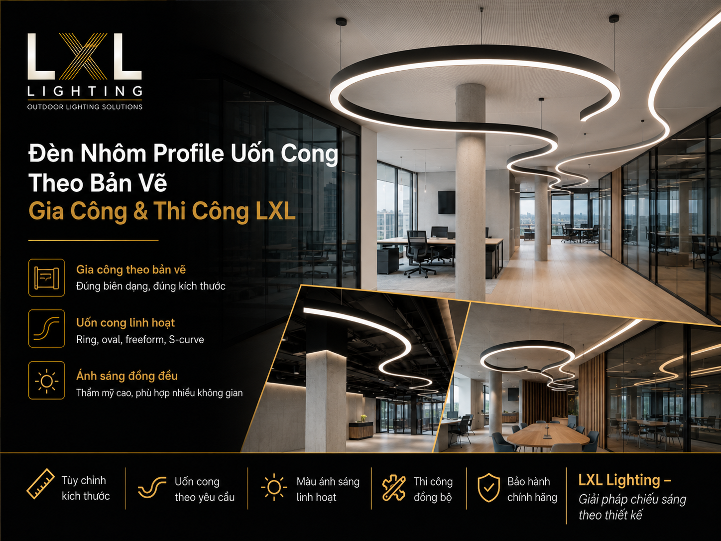 Đèn Nhôm Profile Uốn Cong Theo Bản Vẽ | Gia Công & Thi Công LXL