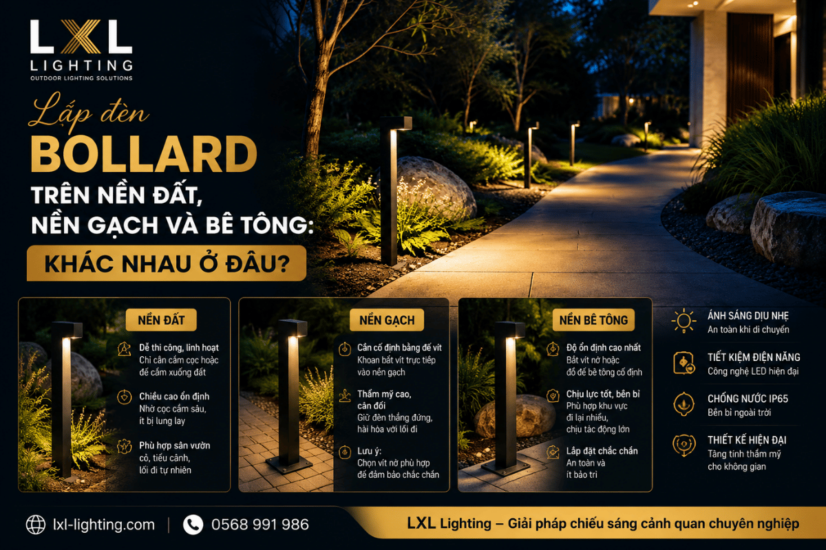 Lắp đèn nấm trên nền đất, nền gạch và bê tông: Khác nhau ở đâu?