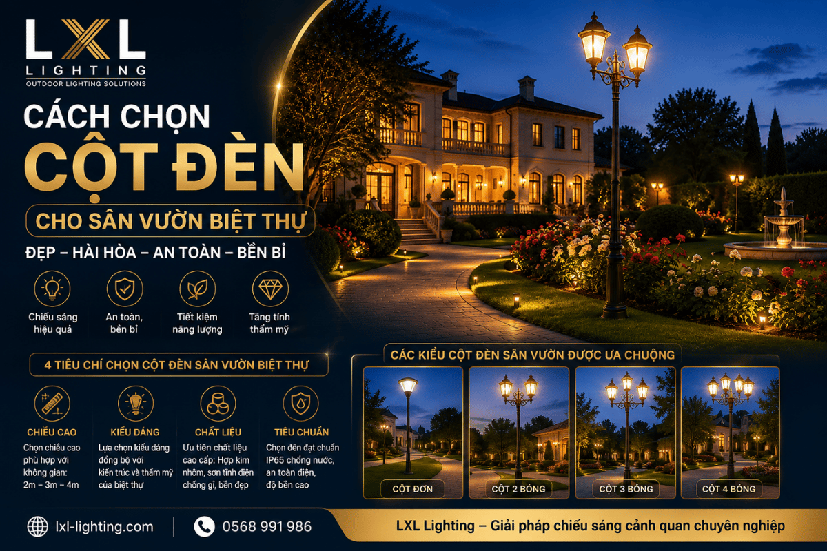 Cách chọn cột đèn cho sân vườn biệt thự