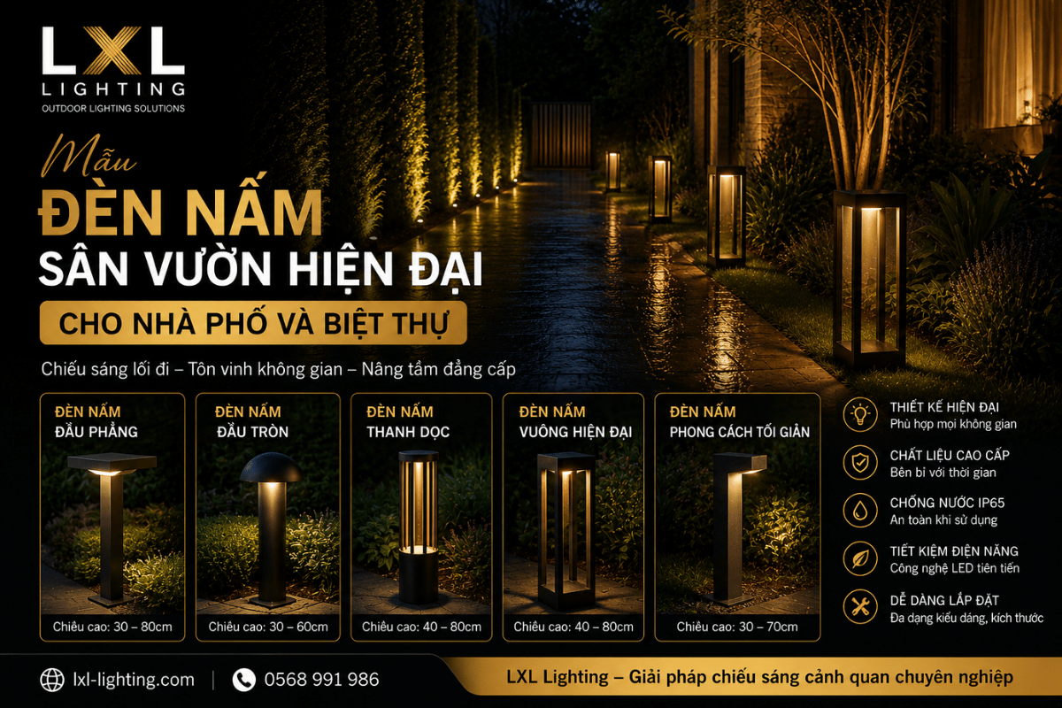 Mẫu đèn nấm sân vườn hiện đại cho nhà phố và biệt thự