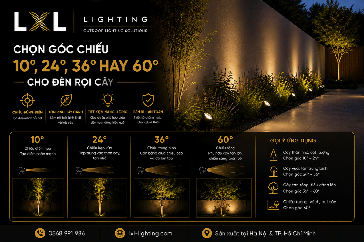 Chọn góc chiếu 10°, 24°, 36° hay 60° cho đèn rọi cây