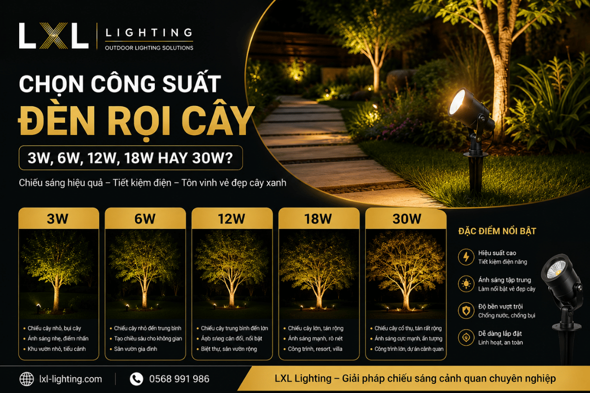 Chọn công suất đèn rọi cây 3W, 6W, 12W, 18W hay 30W