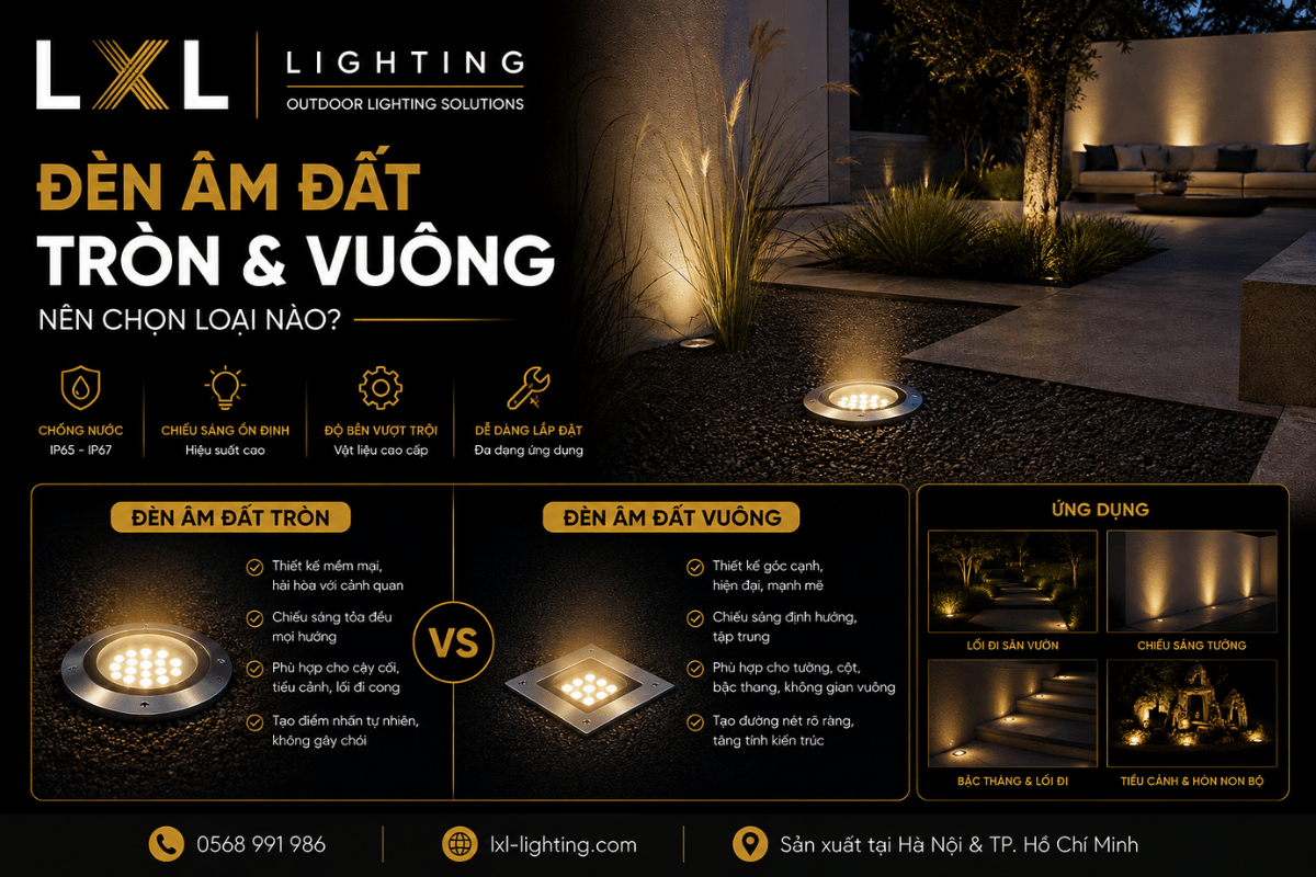 Đèn âm đất tròn và vuông: Nên chọn loại nào?