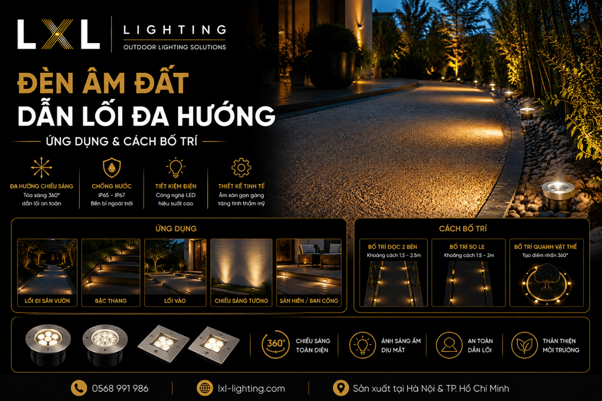 Đèn âm đất dẫn lối đa hướng: Ứng dụng và cách bố trí