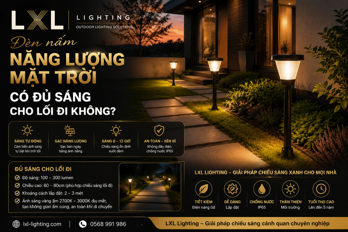 Đèn nấm năng lượng mặt trời có đủ sáng cho lối đi không?
