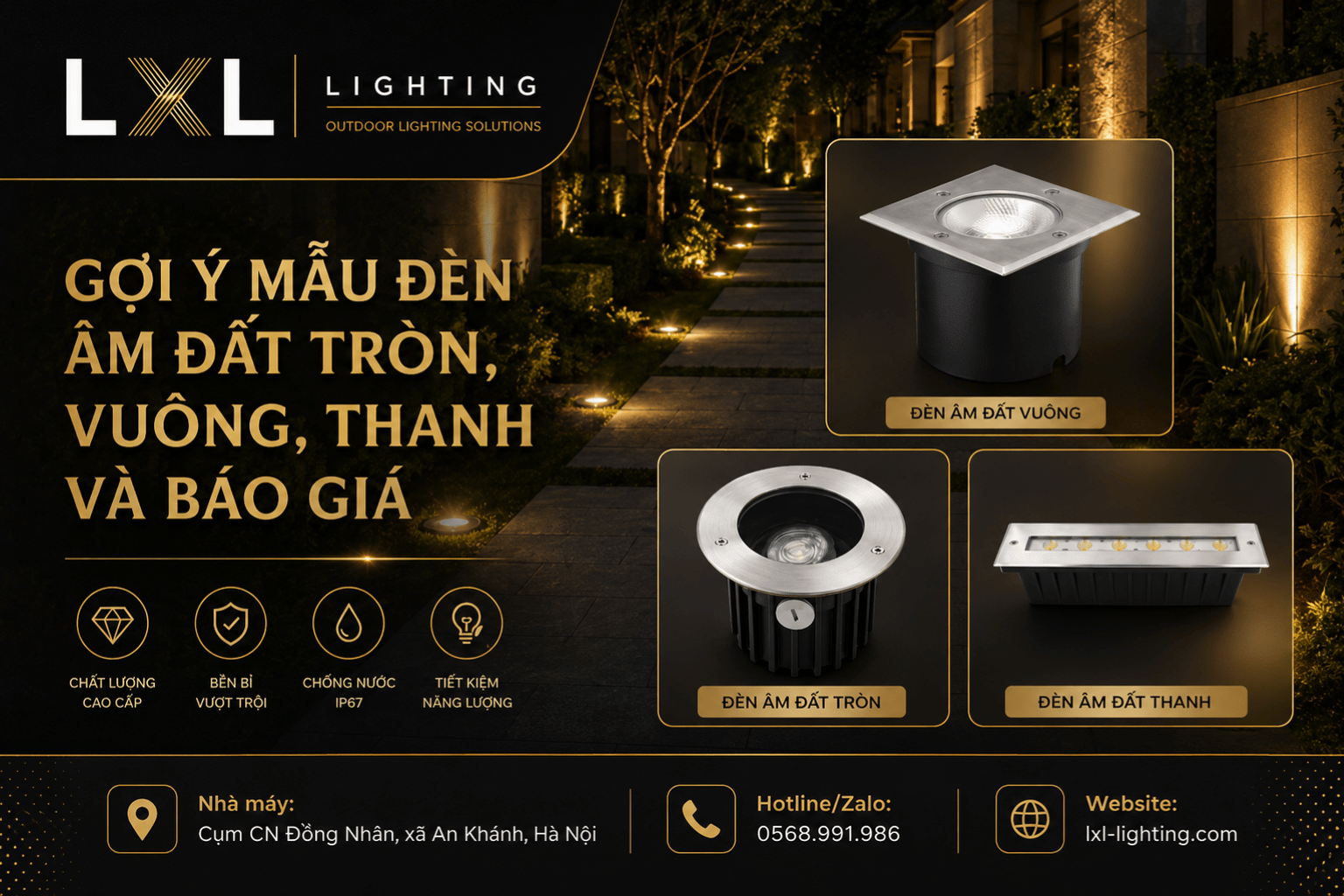 Gợi Ý Mẫu Đèn Âm Đất Tròn, Vuông, Thanh Và Báo Giá