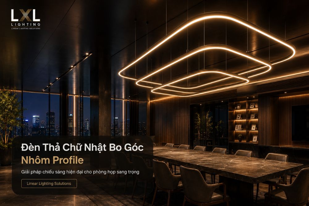 Đèn Thả Chữ Nhật Bo Góc Nhôm Profile — Khi Hình Học Kiến Trúc Trở Thành Ánh Sáng