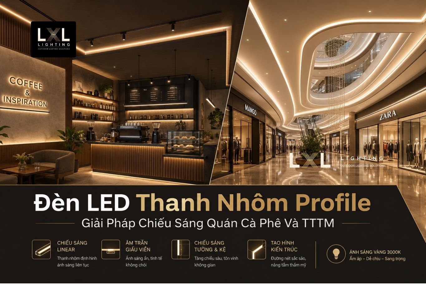 Đèn LED Thanh Nhôm Profile: Giải Pháp Chiếu Sáng Quán Cà Phê Và TTTM