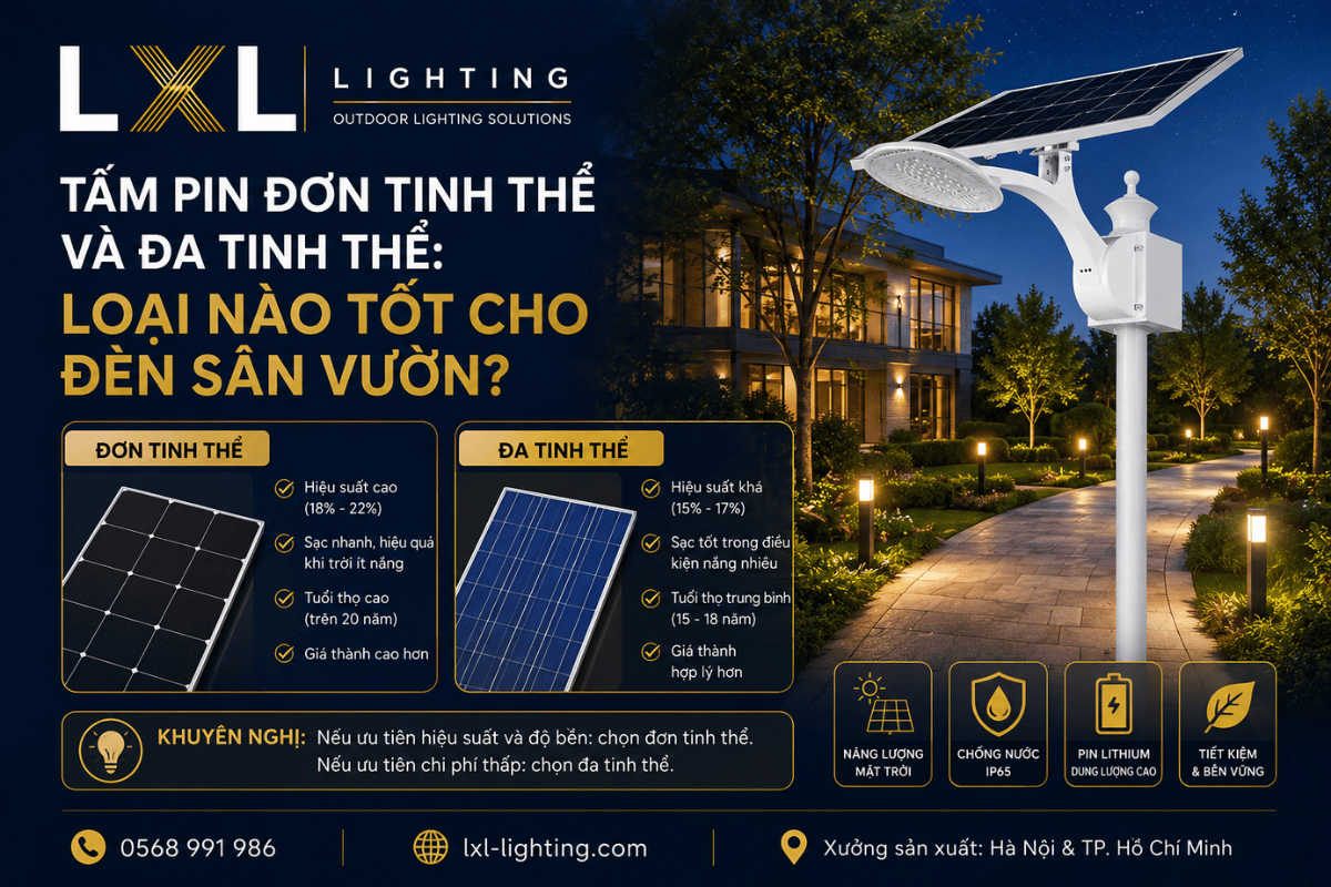 Tấm pin đơn tinh thể và đa tinh thể: Loại nào tốt cho đèn sân vườn?
