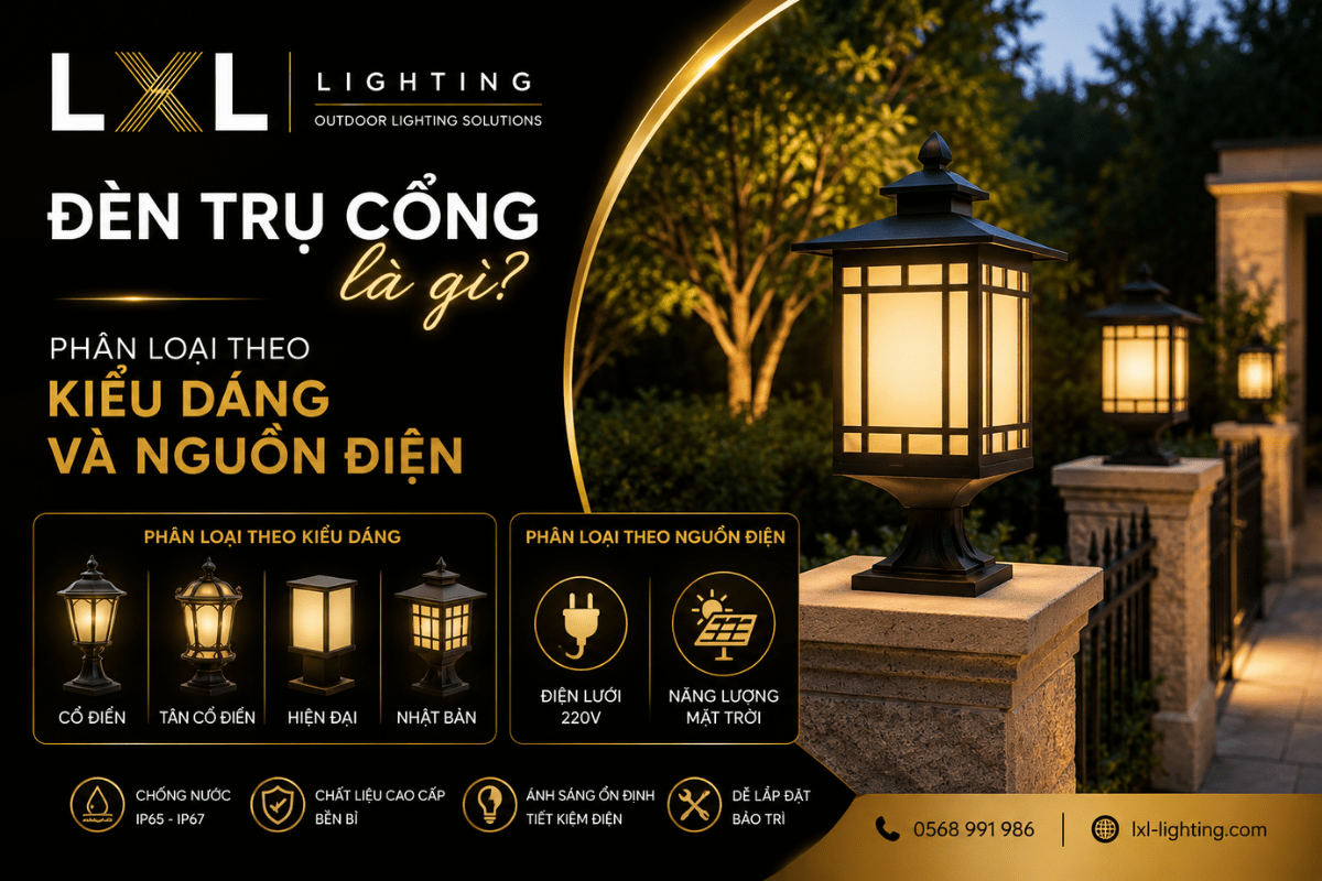 Đèn trụ cổng là gì? Phân loại theo kiểu dáng và nguồn điện