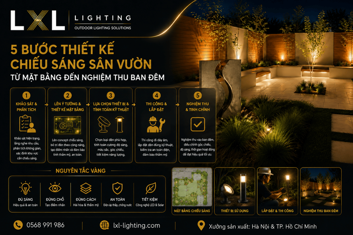 5 bước thiết kế chiếu sáng sân vườn từ mặt bằng đến nghiệm thu ban đêm