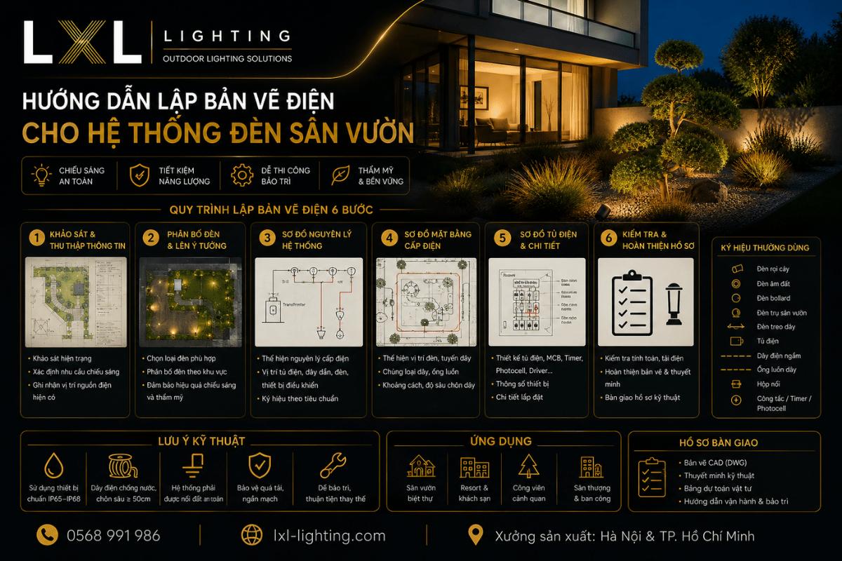 Hướng dẫn lập bản vẽ điện cho hệ thống đèn sân vườn