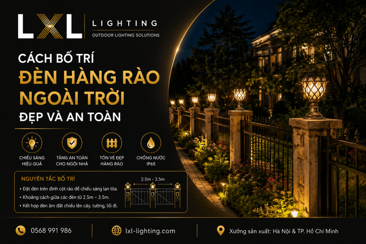 Cách bố trí đèn hàng rào ngoài trời đẹp và an toàn