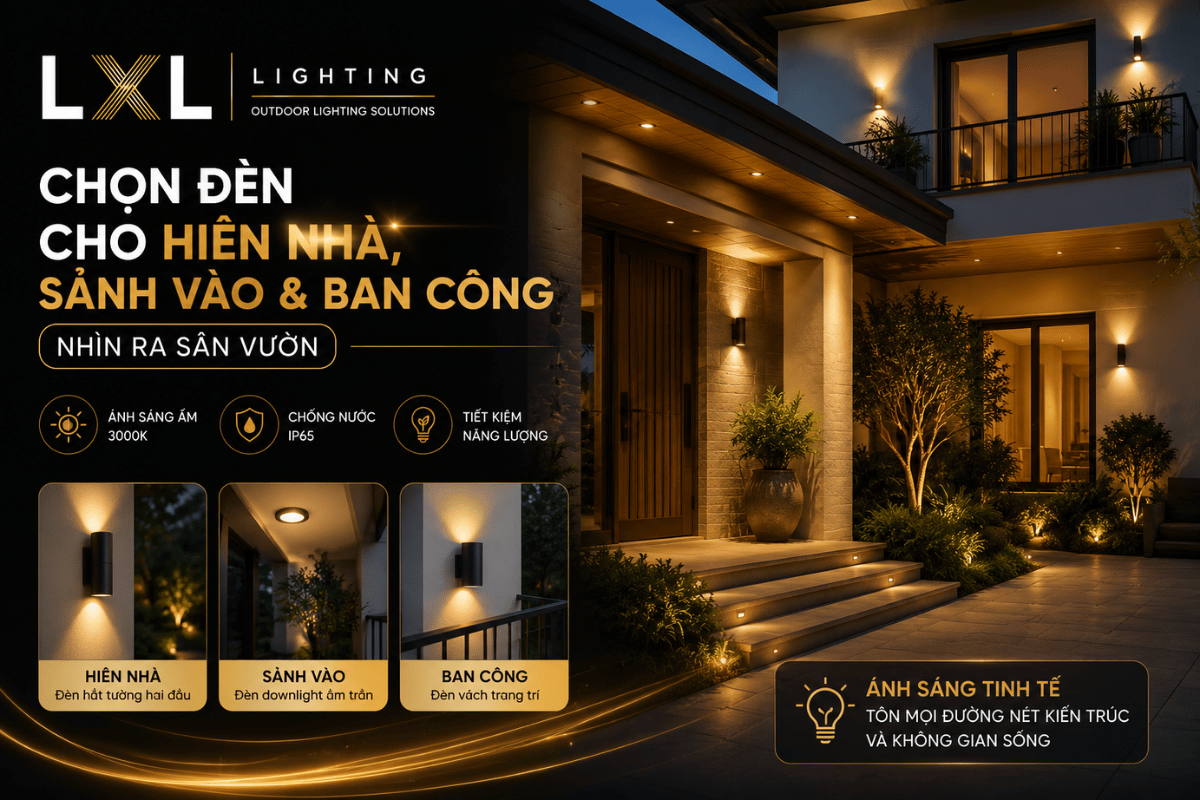 Chọn đèn cho hiên nhà, sảnh vào và ban công nhìn ra sân vườn