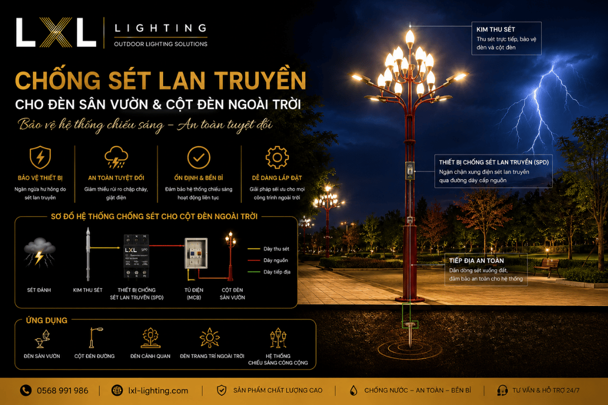 Chống sét lan truyền cho đèn sân vườn và cột đèn ngoài trời