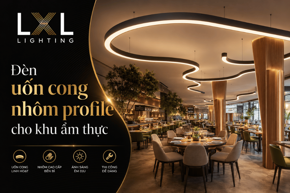 Đèn uốn cong nhôm profile cho khu ẩm thực / food court