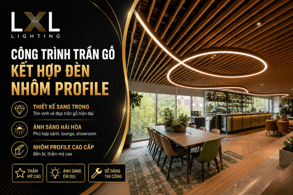 Công Trình Trần Gỗ Kết Hợp Đèn Nhôm Profile | LXL Lighting