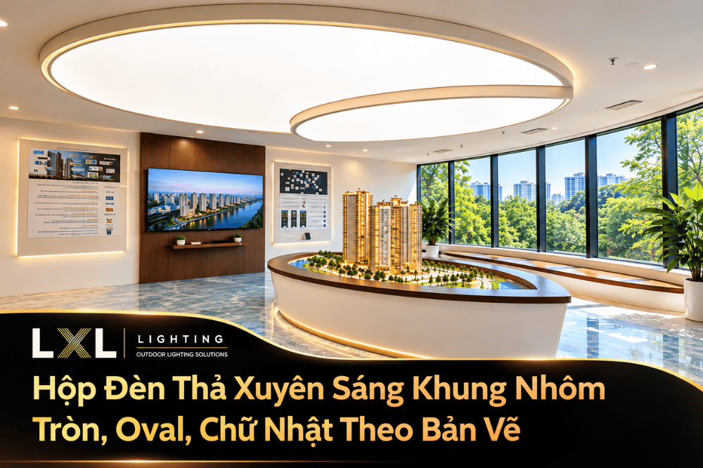 Hộp Đèn Thả Xuyên Sáng Khung Nhôm – Tròn, Oval, Chữ Nhật Theo Bản Vẽ