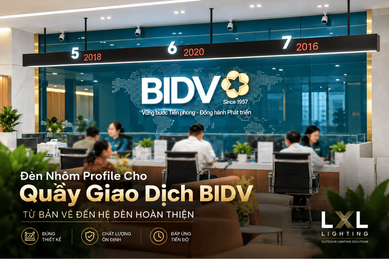 Đèn nhôm profile cho quầy giao dịch BIDV – Sản xuất theo bản vẽ