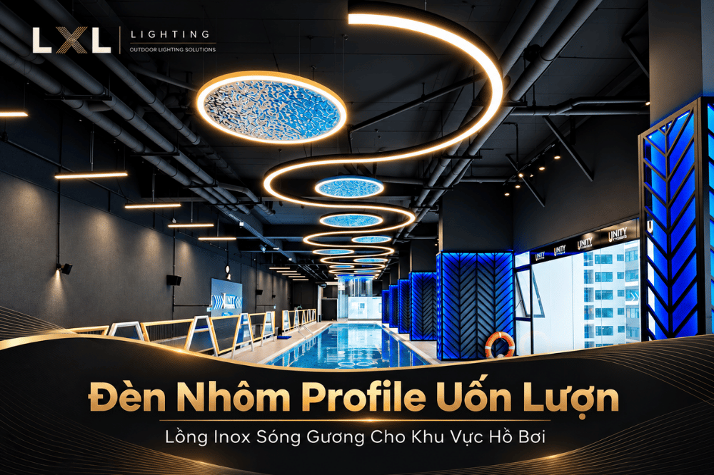 Đèn Nhôm Profile Uốn Lượn Lòng Inox Sóng Gương Hồ Bơi