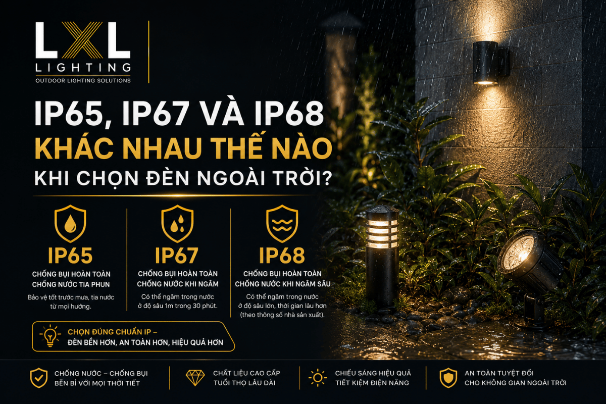 IP65, IP67 và IP68 khác nhau thế nào khi chọn đèn ngoài trời?