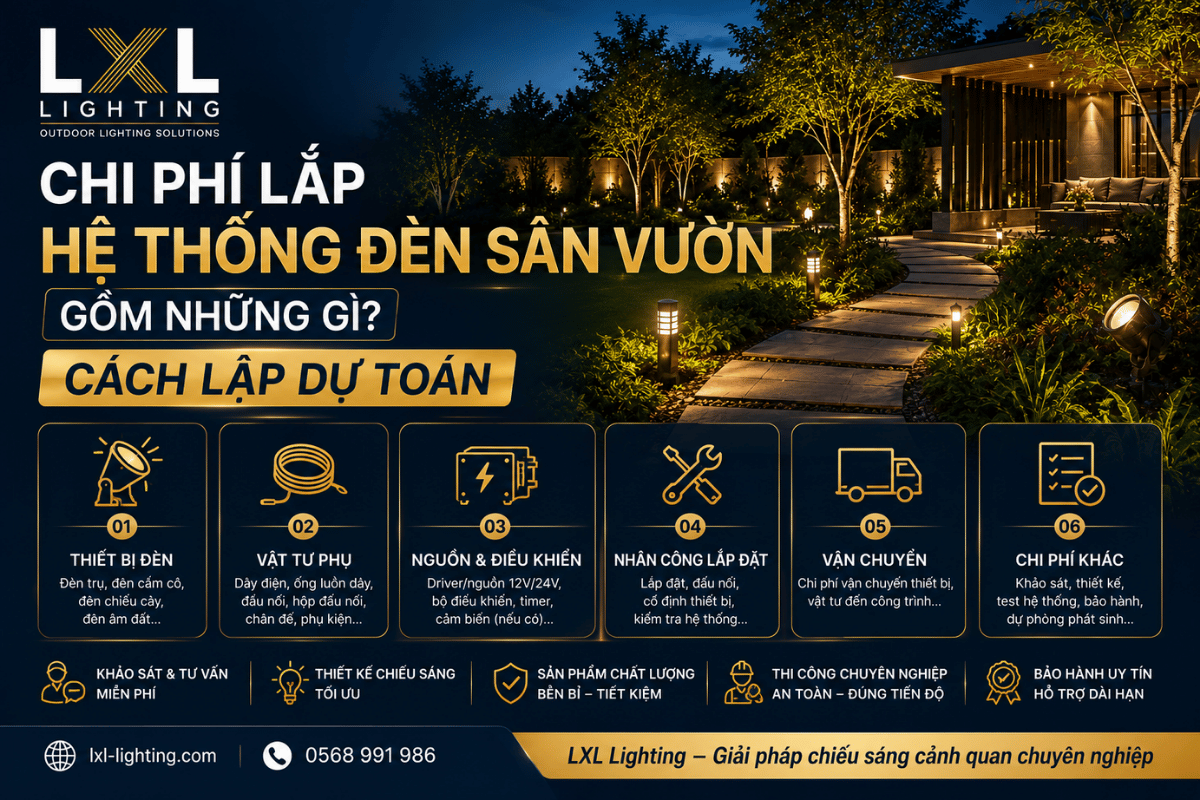 Chi phí lắp hệ thống đèn sân vườn gồm những gì? Cách lập dự toán