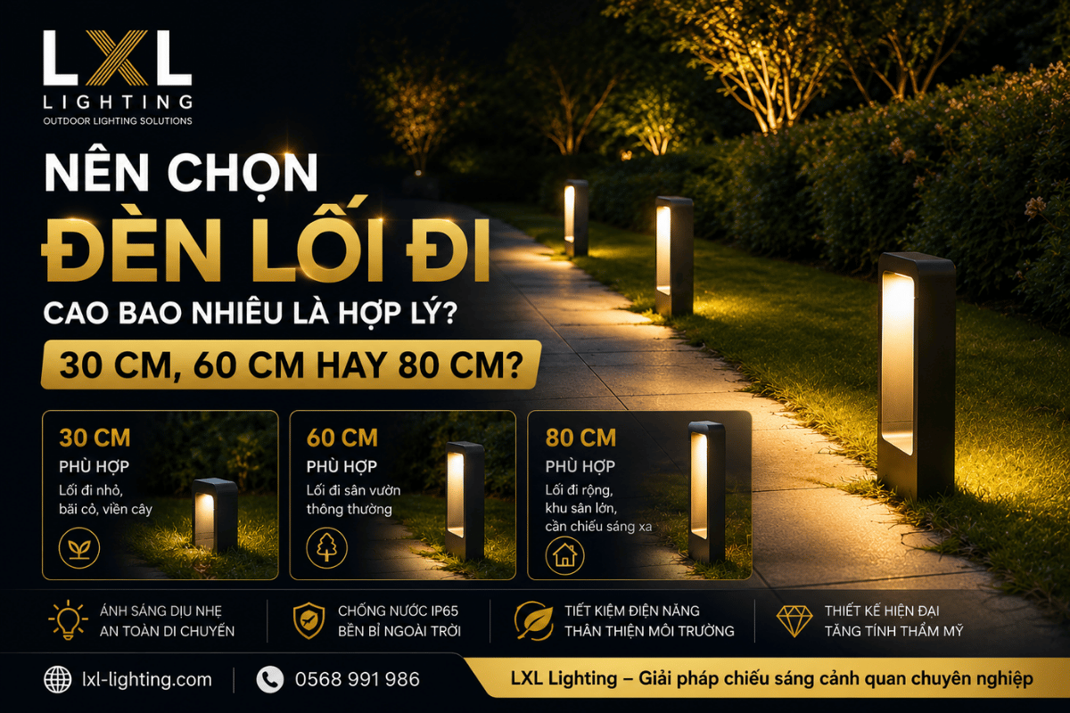 Nên chọn đèn lối đi cao 30 cm, 60 cm hay 80 cm?