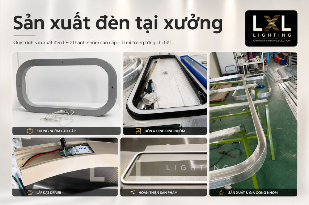 sản xuất Đèn thả thả chữ nhật bo góc nhôm profile
