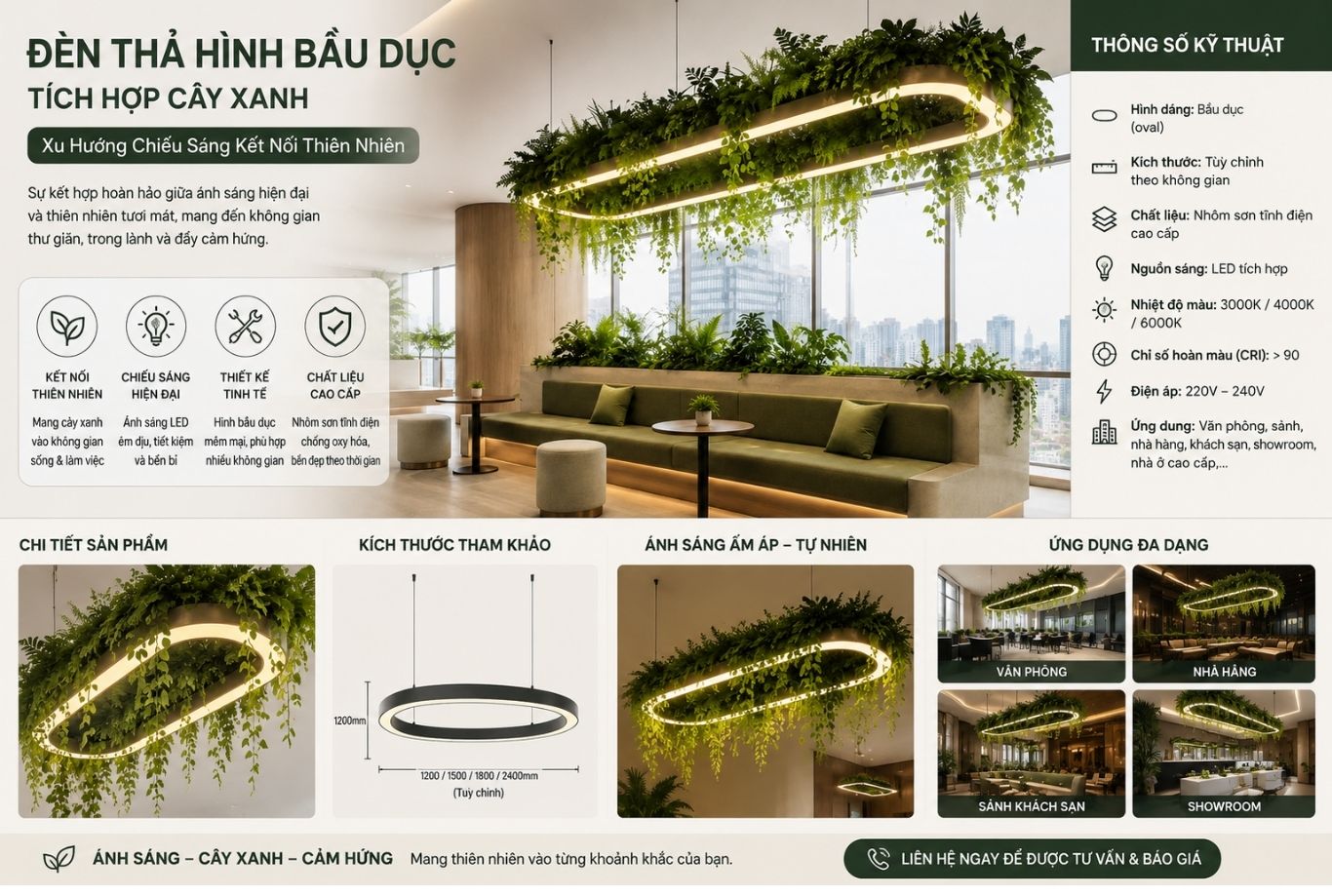 Đèn Thả Oval Tích Hợp Cây Xanh