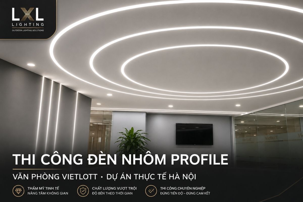Đèn nhôm profile âm trần uốn cong tại dự án văn phòng Vietlott Hà Nội do LXL Lighting thi công
